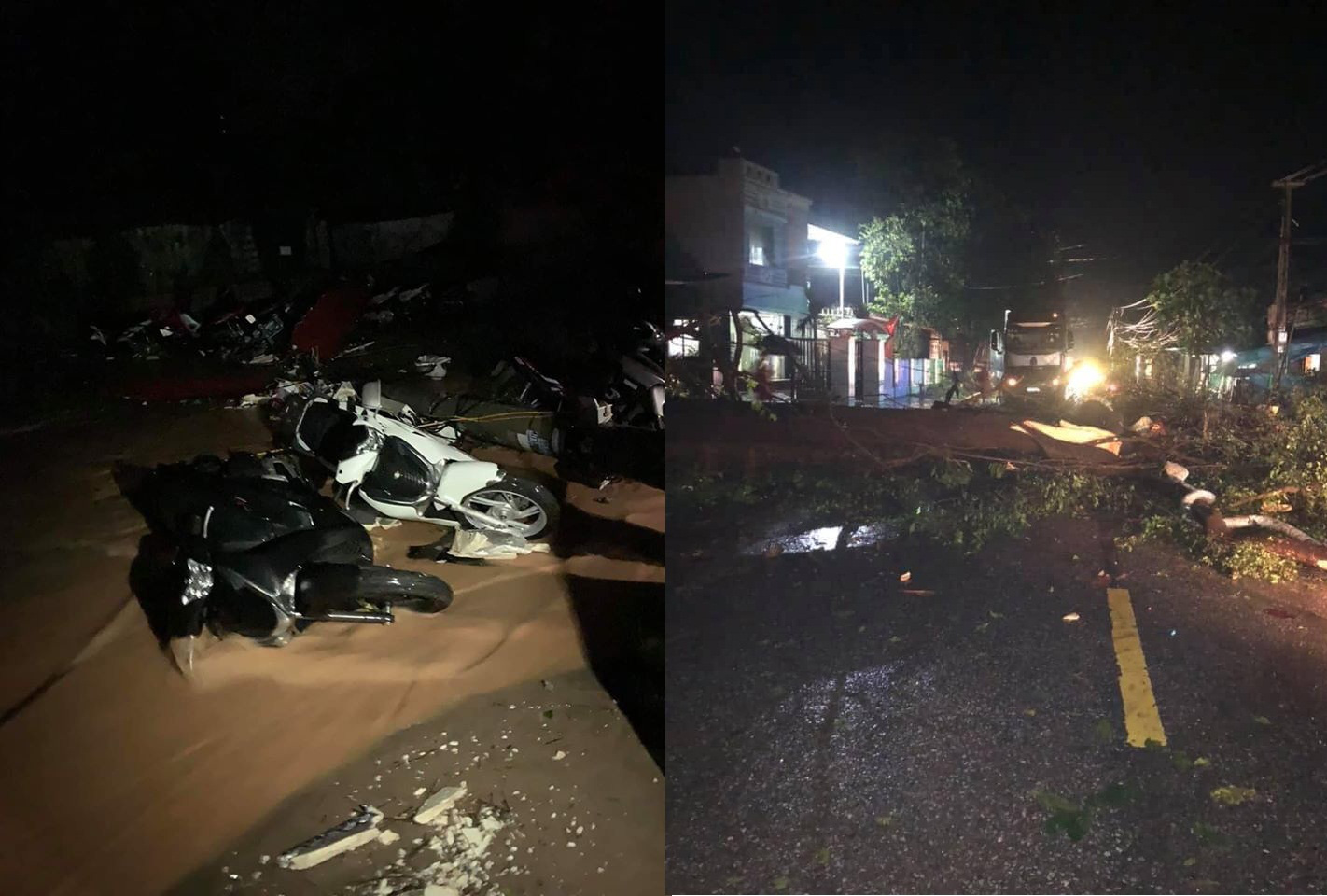 Motorbikes fall on the ground and trees are uprooted in Yen Bai Province, Vietnam, March 2, 2020. Photo: yenbaitv.org.vn