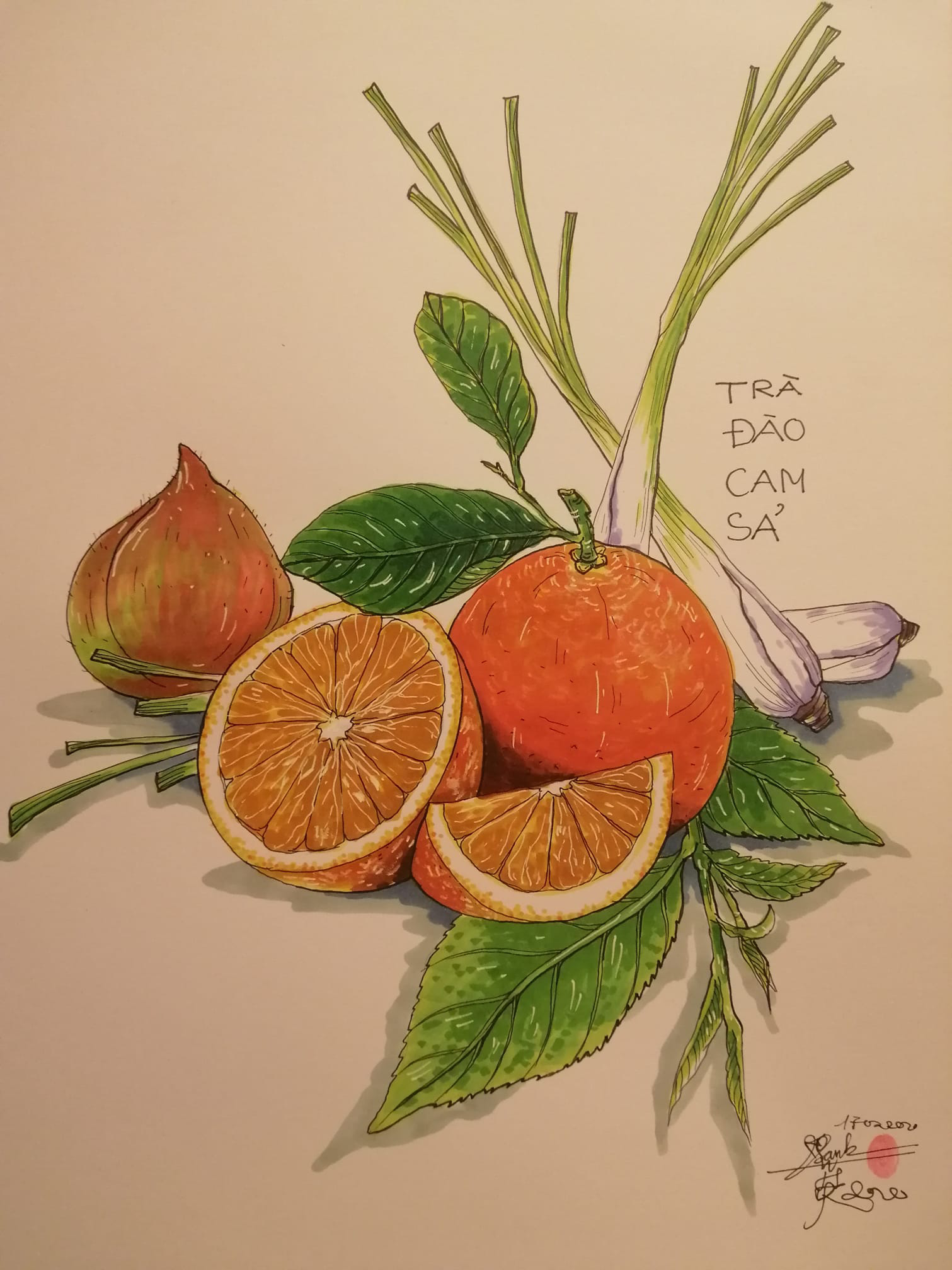 Luong Vu Lan Anh’s sketch is meant to encourages people to consume more tea, peaches, oranges and lemongrass, all rich vitamin C, in order to improve the immune systems.