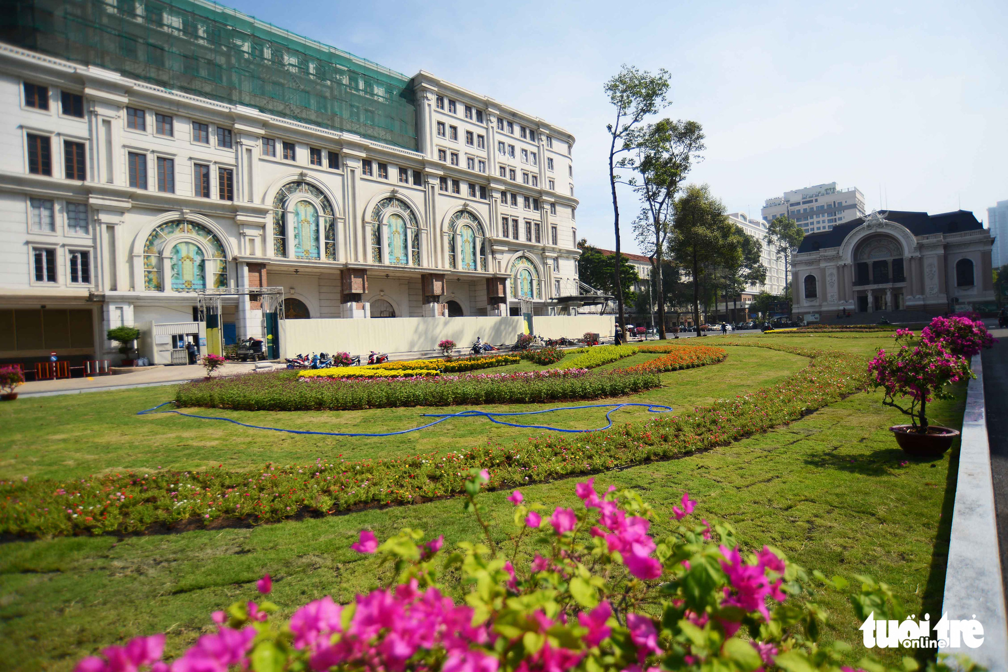 The construction site for a downtown terminal of Ho Chi Minh City's metro line No. 1 project has been cleared for a green space opposite to the Municipal Theater in District 1, Ho Chi Minh City, Vietnam. Photo: Quang Dinh / Tuoi Tre