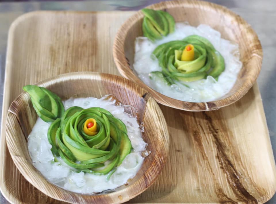 Plates made from areca leaves are seen in a photo.