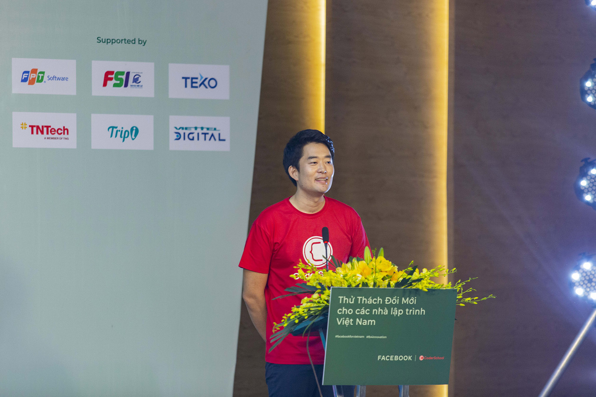 Charles Lee, CEO and co-founder of CoderSchool, speaks at the launch of 'Developer Circles Vietnam Innovation Challenge’ in Hanoi, Vietnam, June 23, 2020.