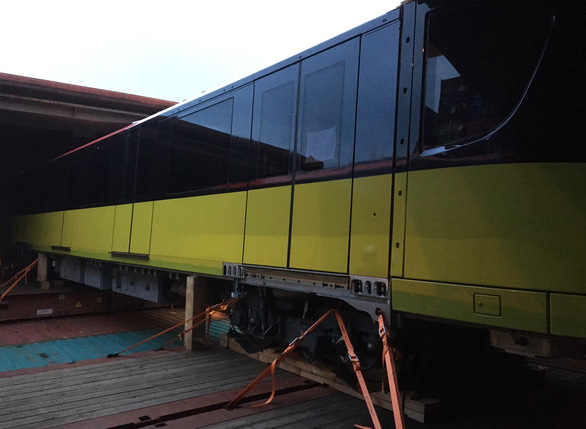 A carriage of the train for Hanoi Metro Line 3 is seen in this photo supplied by the MRB