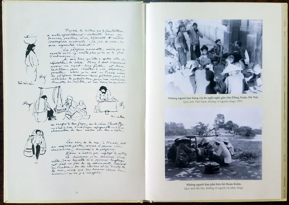 The book features prized sketches and drawings alongside archival photos, most of which depict peddlers in the early-20th-century Hanoi, Vietnam. Photo: Lam Dien / Tuoi Tre