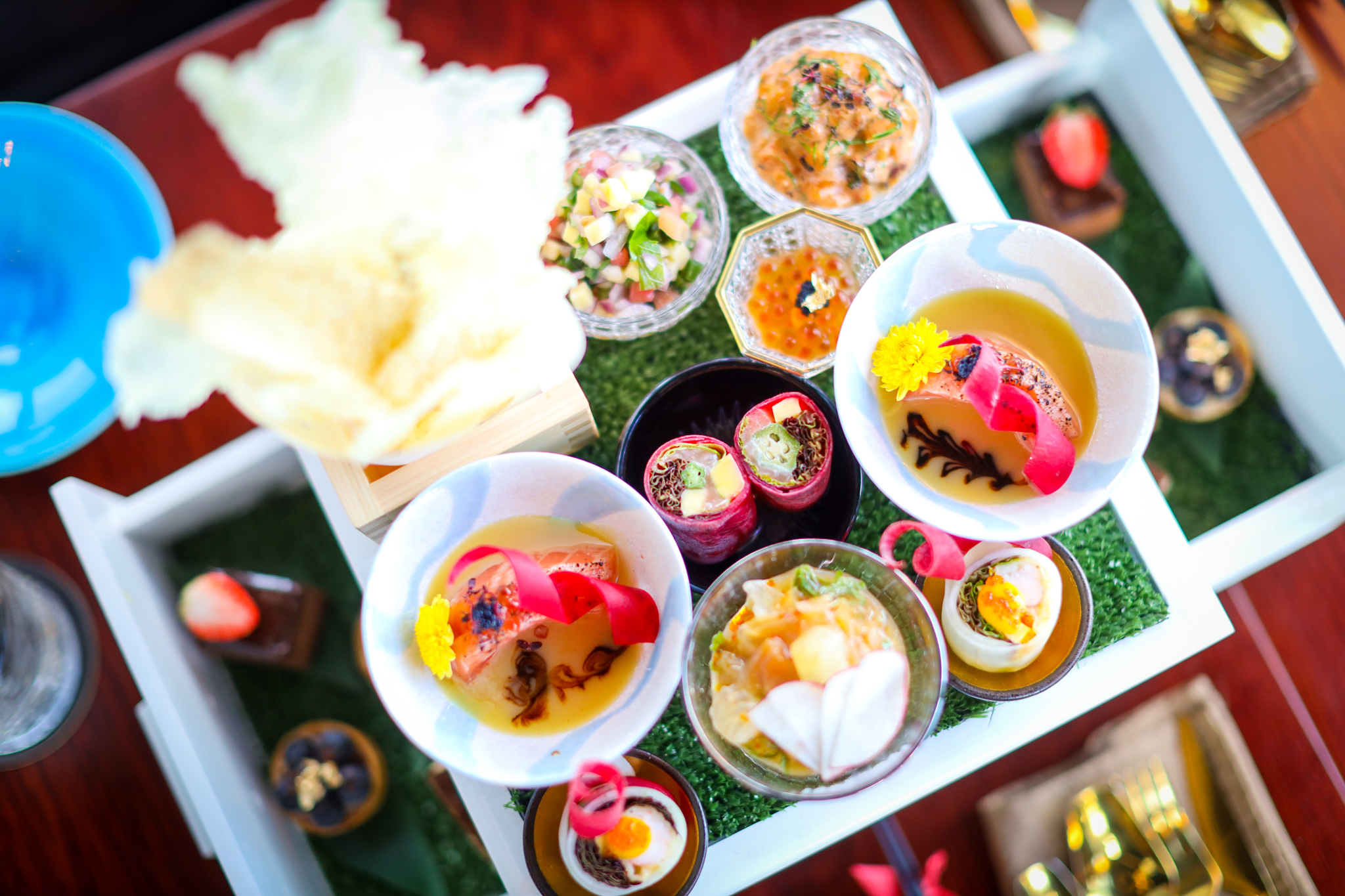 A close-up to the High Tea in the Sky afternoon tea set at Miwaku Premium Restaurant on the 80th floor at the 81-story Landmark 81, Vietnam's highest building, in a promo photo provided by the restaurant.