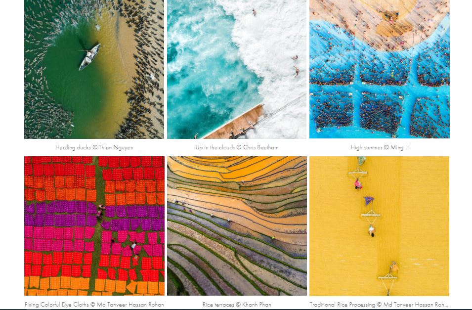 A screenshot of the 2020 Aerial Photography Awards shows Vietnamese entries honored as Special Mentions for the People category’s Daily Life topic
