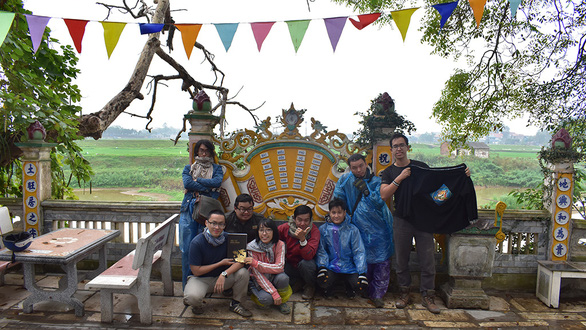 This supplied photo shows Duoc Moi members going on a field trip to research the geographical contexts of the Tot Dong - Chuc Dong battle in Hanoi for the ‘Binh Ngo dai chien’ movie.