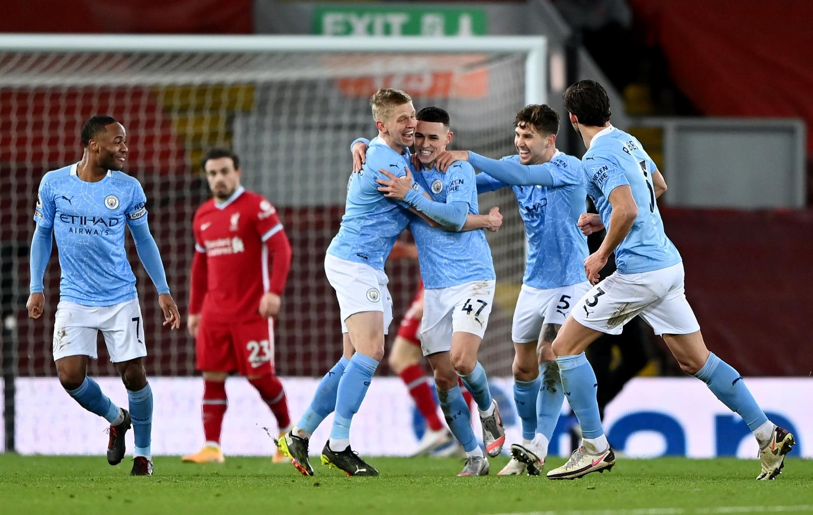 Manchester City's Phil Foden celebrates scoring their fourth goal with teammates. Photo: Reuters