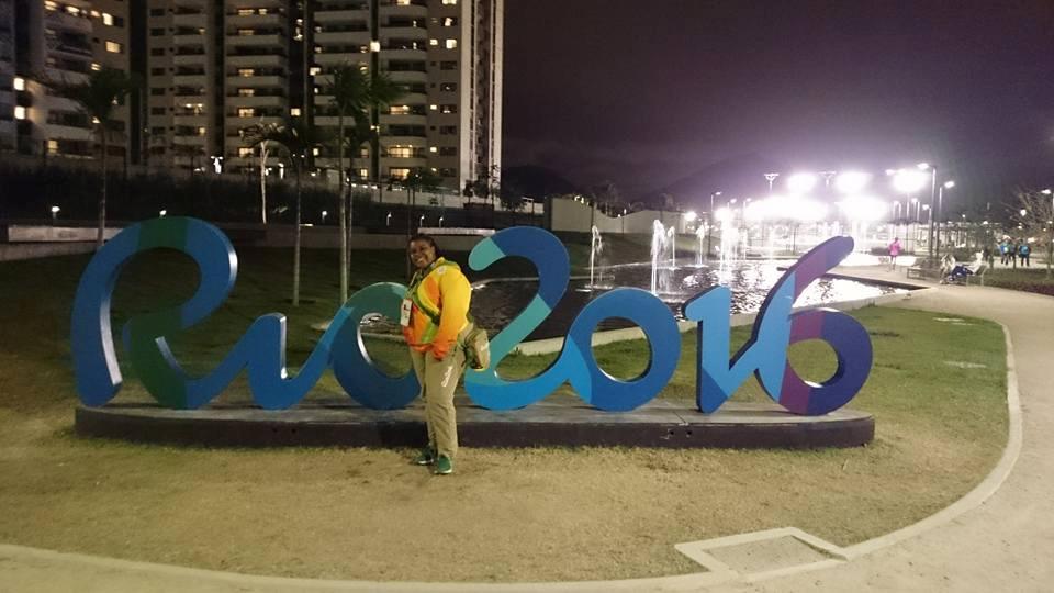 Claire Dawn-Marie Gittens poses with a Rio Olympics signage in Rio de Janeiro, Brazil in 2016. Picture taken in 2016. Photo: Reuters