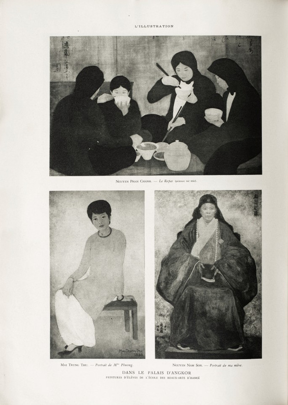 Three art works of painters Mai Trung Thu, Nguyen Nam Son, Nguyen Phan Chanh seen in the booklet of the 1932 International Colonial Exhibition. Photo:  SOTHEBY'S