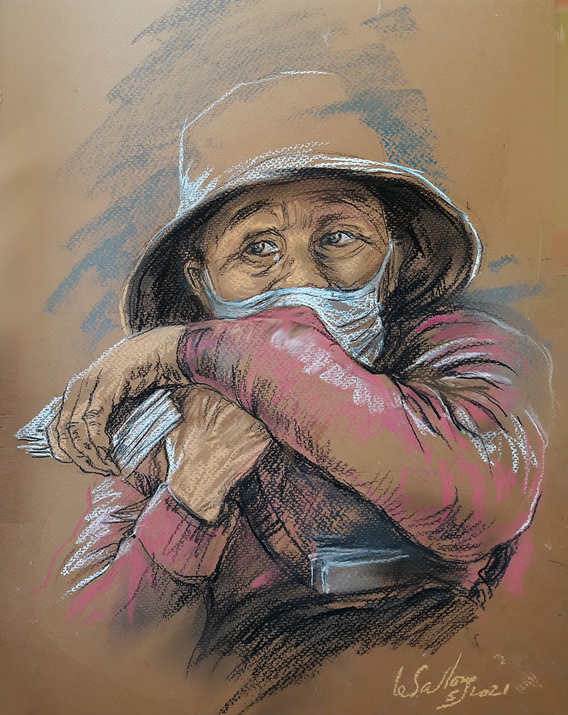 A sketch by Le Sa Long depicts a lottery seller in Ho Chi Minh City.