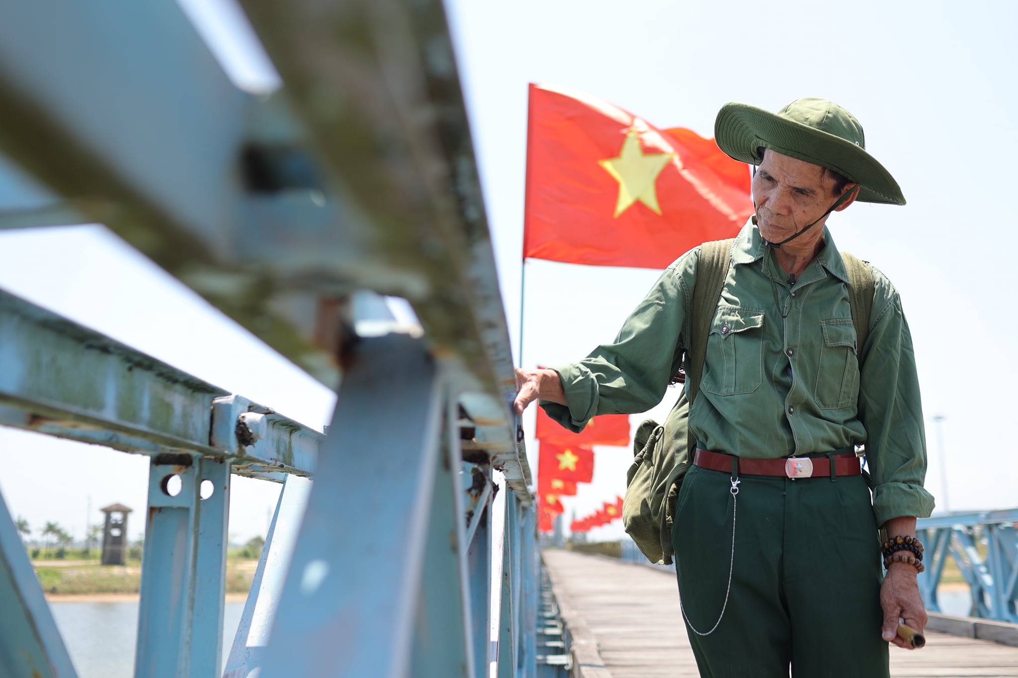 Chu Dinh Hoa is seen while visiting Hien Luong Bridge in the central province of Quang Tri in April 2021. Photo: Hoang Tien Dat