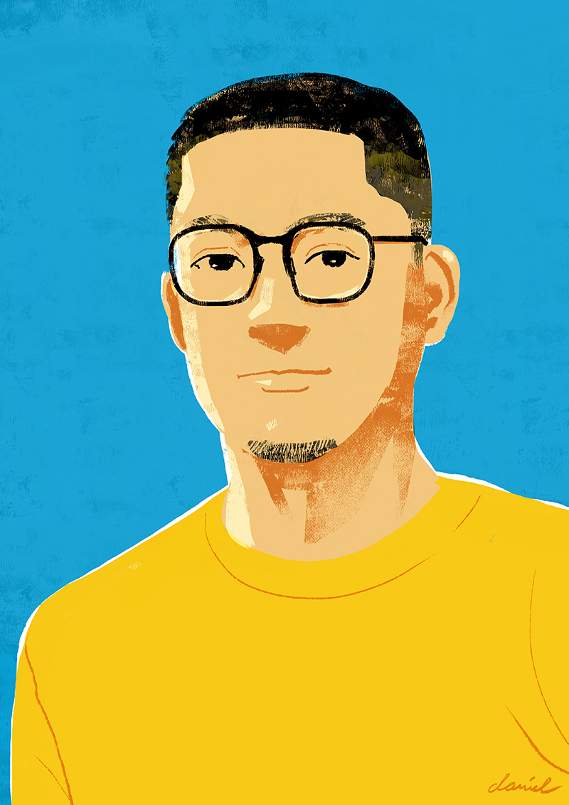 Daniel Ansel Tingcungco is seen in a self-portrait painting