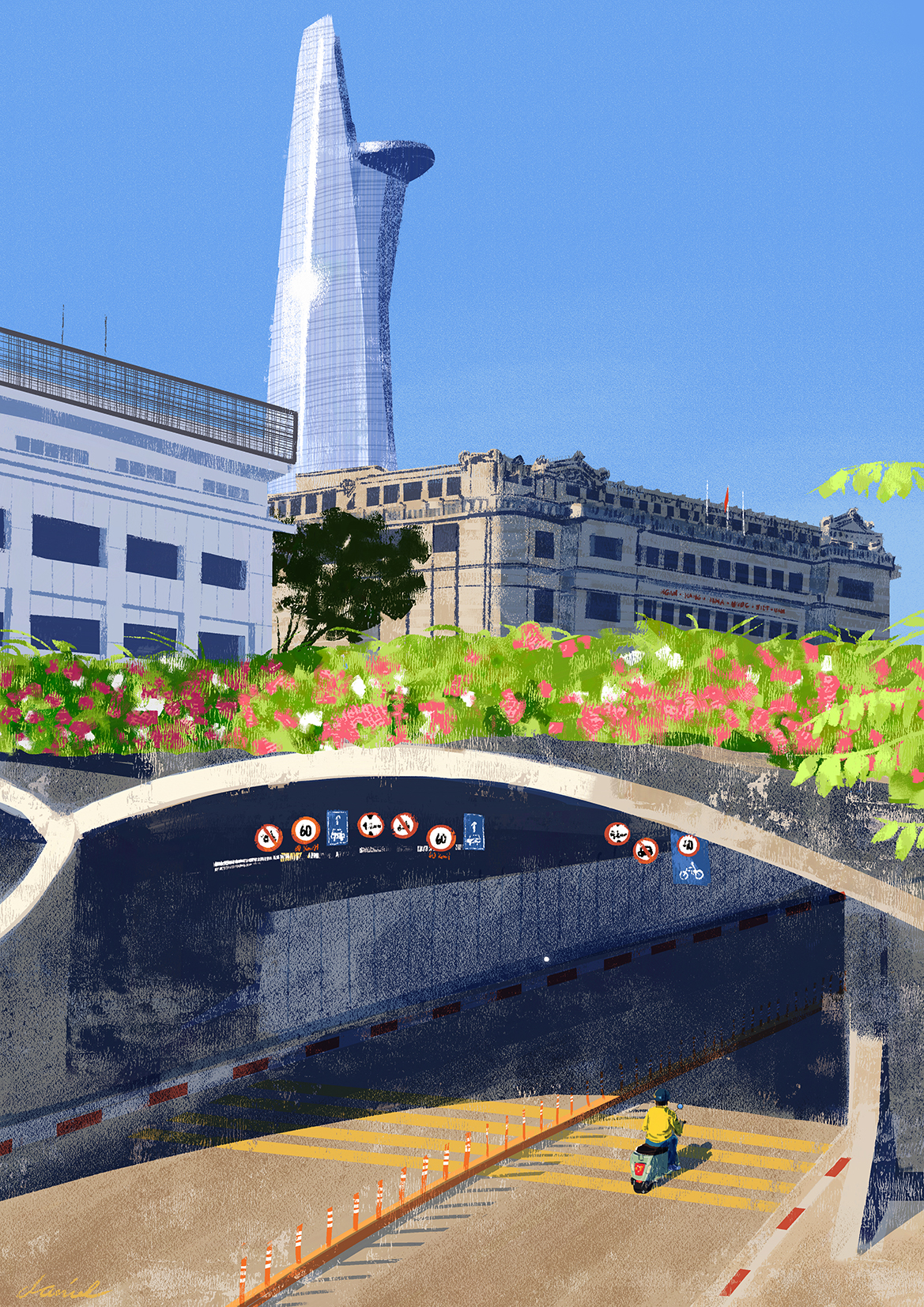 '3in1' view of Bitexco Financial Tower, State Bank of Vietnam, and Thu Thiem Tunnel. Caption and picture by Daniel Ansel Tingcungco