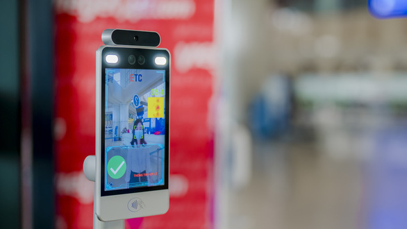 This image shows an automatic body temperature measuring device at the Noi Bai International Airport in Hanoi, Vietnam. Photo: Noi Bai International Airport