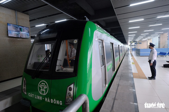 A train of the Cat Linh - Ha Dong urban railway project in Hanoi is seen ready to serve passengers. Photo: Nam Tran / Tuoi Tre