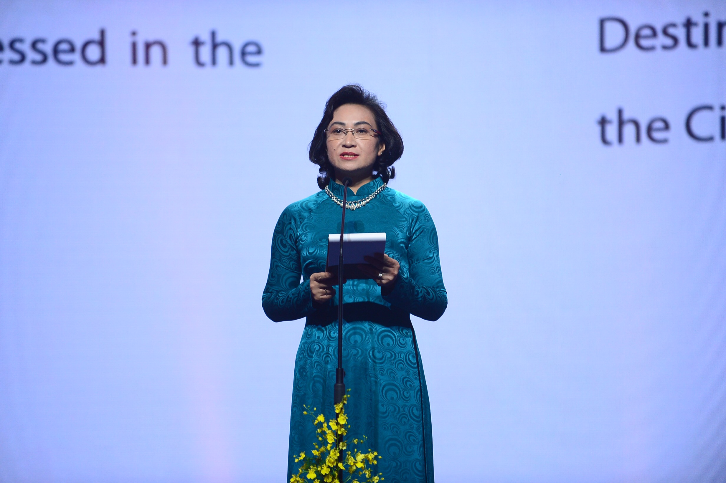 Phan Thi Thang, vice-chairwoman of the Ho Chi Minh City People’s Committee, speaks at the ceremony. Photo: Quang Dinh / Tuoi Tre
