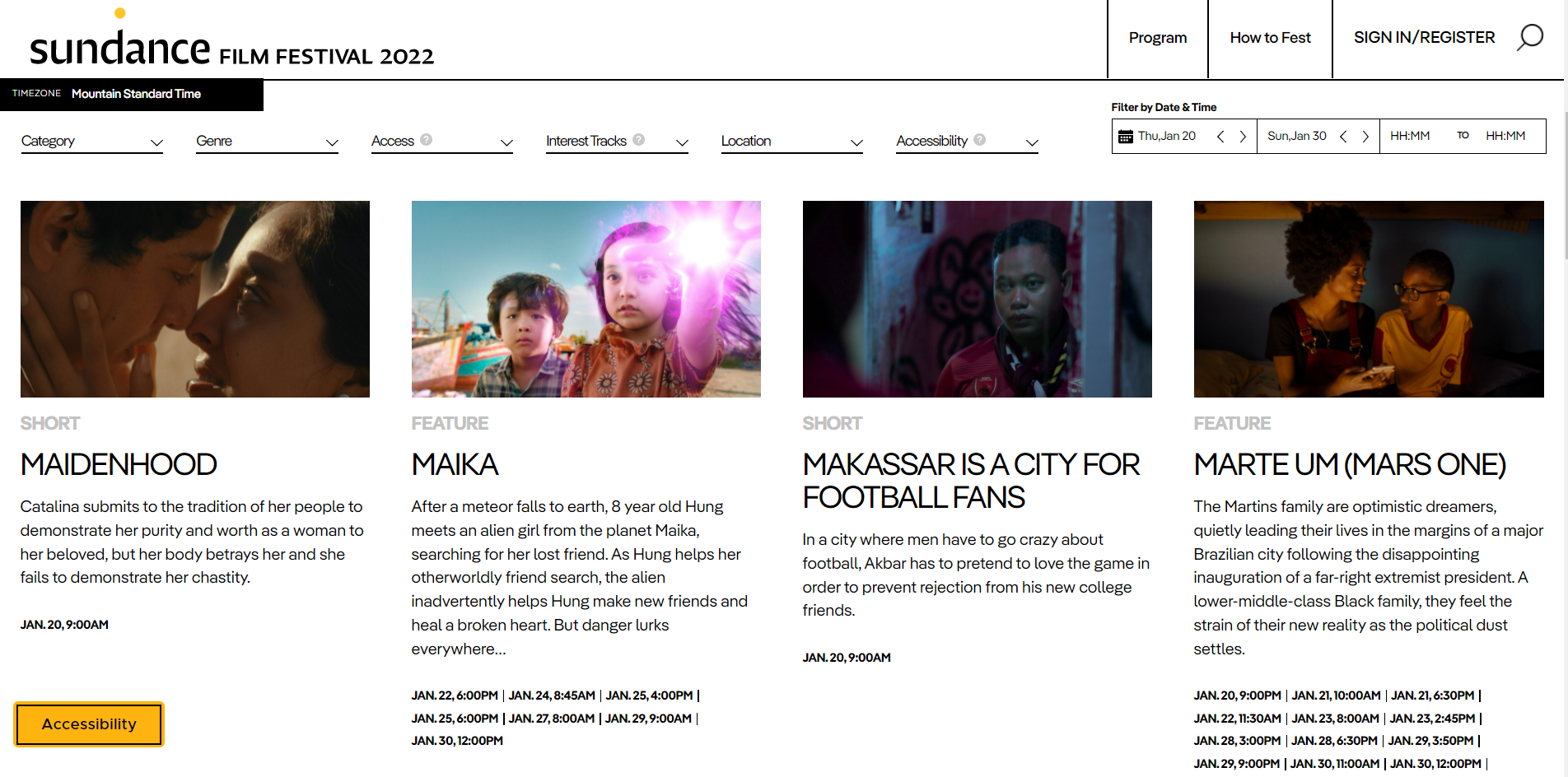  This screenshot shows screening times of Maika at the Sundance Film Festival in the U.S..