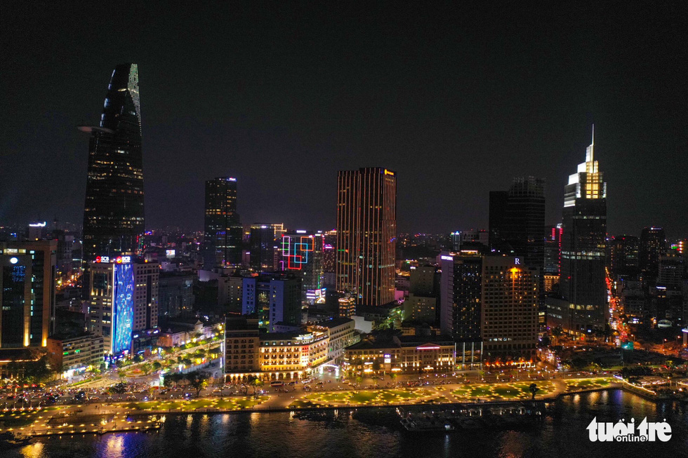 A panorama of Bach Dang Wharf Park at night in downtown Ho Chi Minh City. Photo: Tuoi Tre