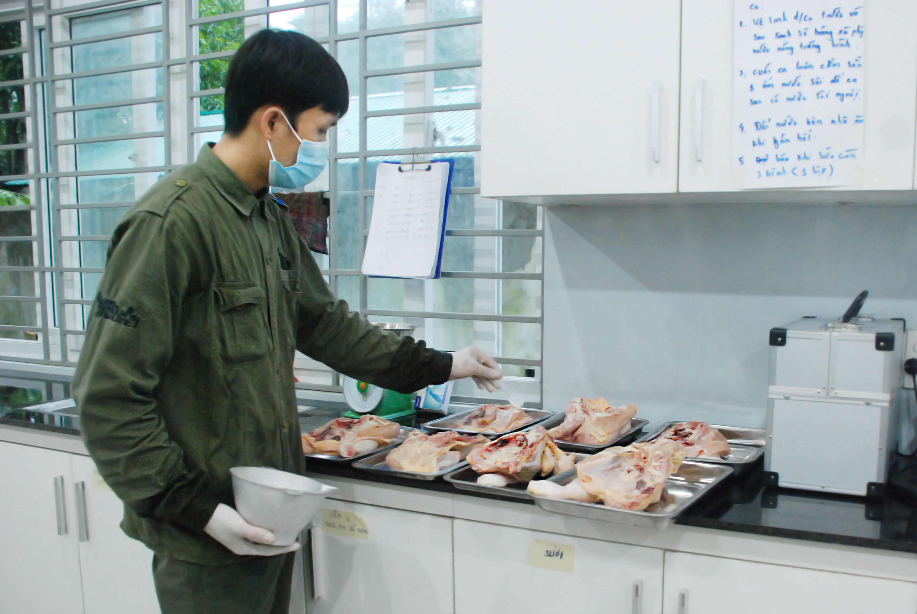 A man prepares meat for the rescued tigers at Pu Mat National Park in Nghe An Province, Vietnam. Photo: SVW / Le Ngan