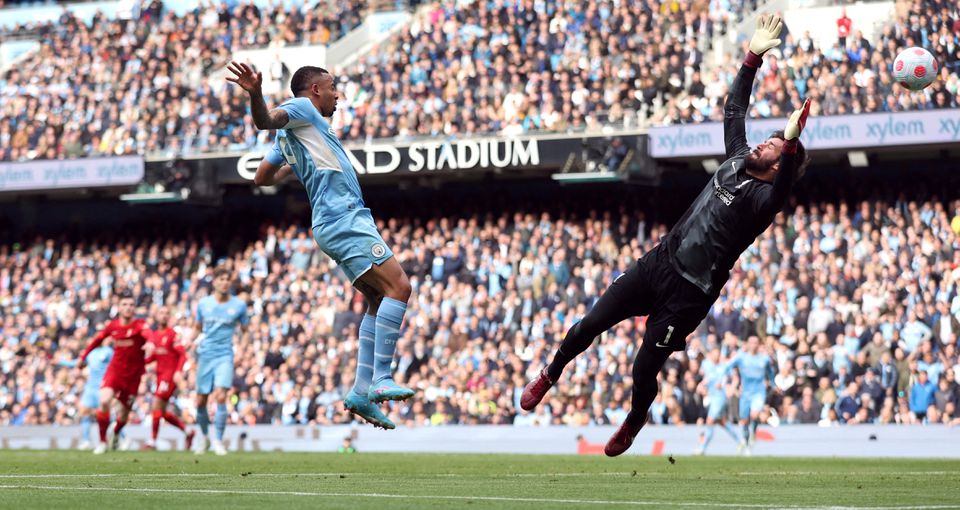Soccer Football - Premier League - Manchester City v Liverpool - Etihad Stadium, Manchester, Britain - April 10, 2022 Manchester City's Gabriel Jesus scores their second goal Action Images via Reuters