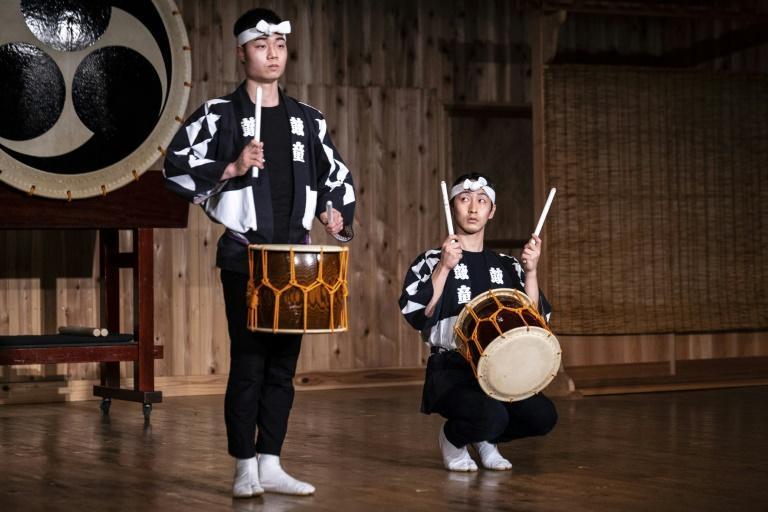 This photo taken on May 7, 2022 shows Japanese taiko drum performers of the Kodo troupe taking part in a performance on Sado island. Photo: AFP
