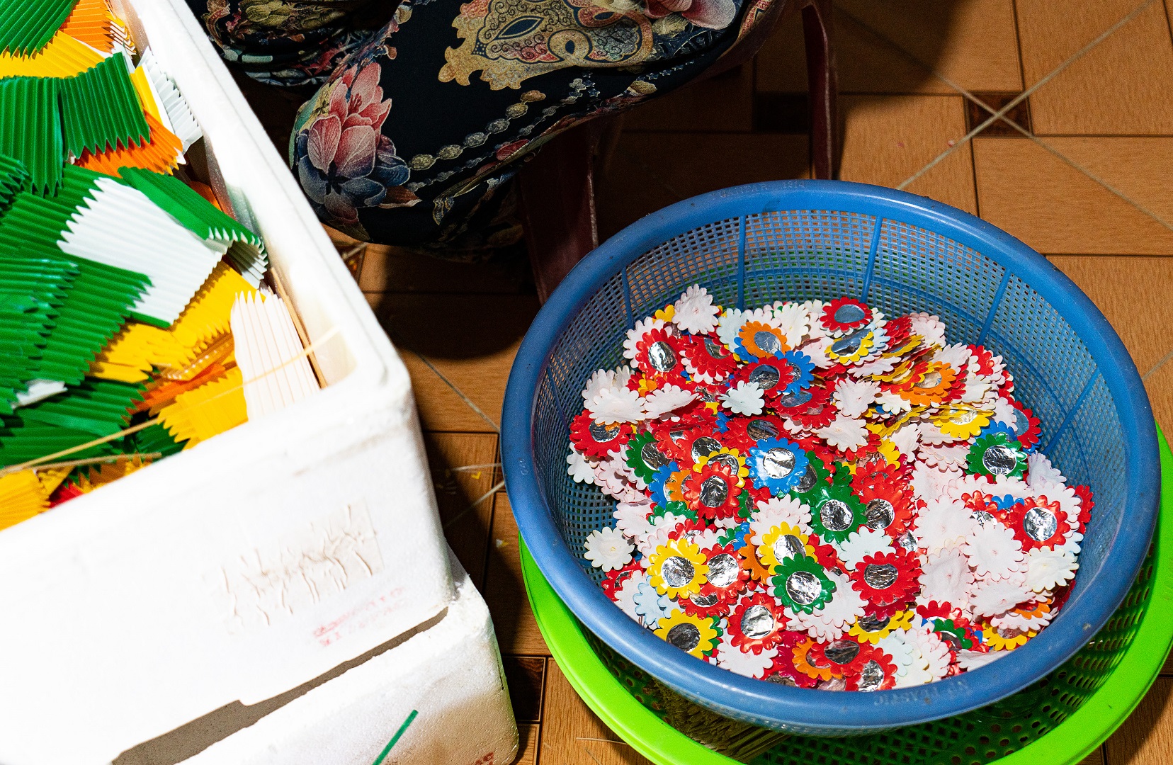 Materials are prepared to make paper flowers at Thanh Tien Village, Thua Thien-Hue Province, Vietnam. Photo: Nguyen Trung Au / Tuoi Tre News