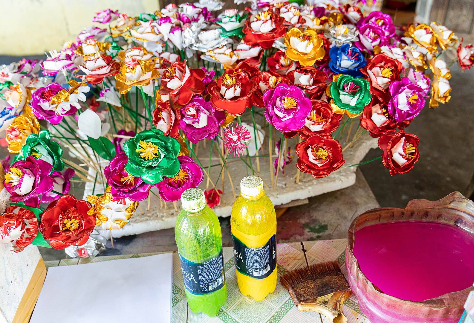 Handmade paper flowers are seen at  Thanh Tien Village, Thua Thien-Hue Province, Vietnam. Photo: Nguyen Trung Au / Tuoi Tre News