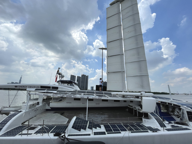 The Energy Observer docks at Khanh Hoi Port in District 4, Ho Chi Minh City. Photo: Minh Khoi / Tuoi Tre