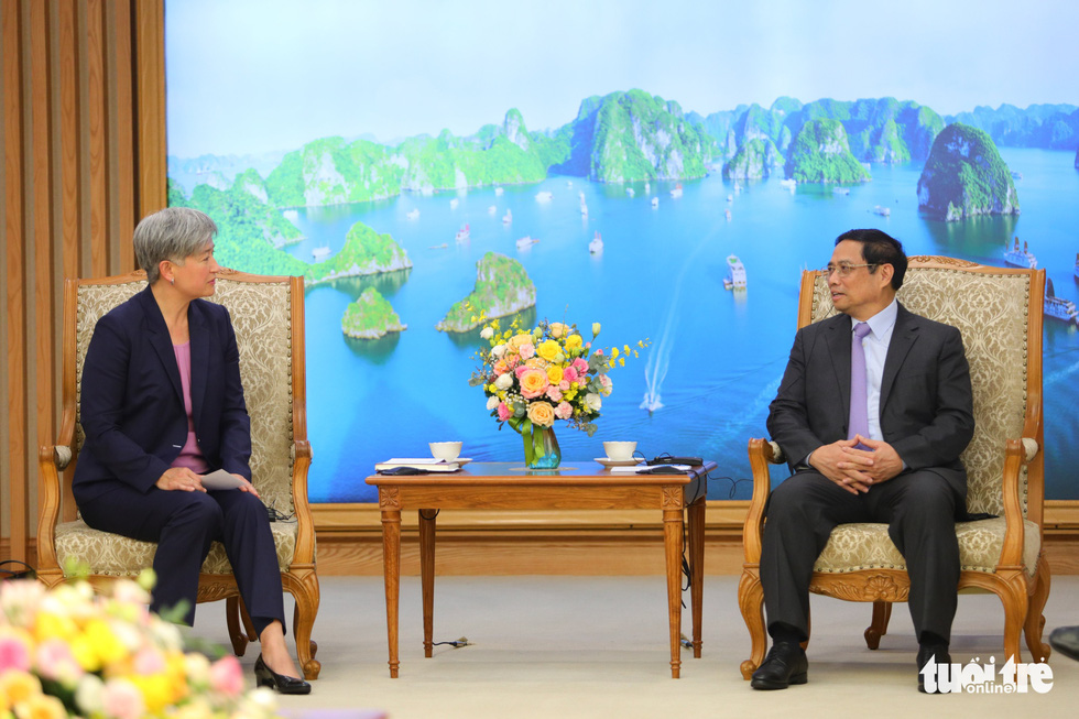 Vietnam’s Prime Minister Pham Minh Chinh is seen receiving Australia’s foreign minister Penny Wong in Hanoi on June 27, 2022 in this image. Photo: Minh Khang / Tuoi Tre
