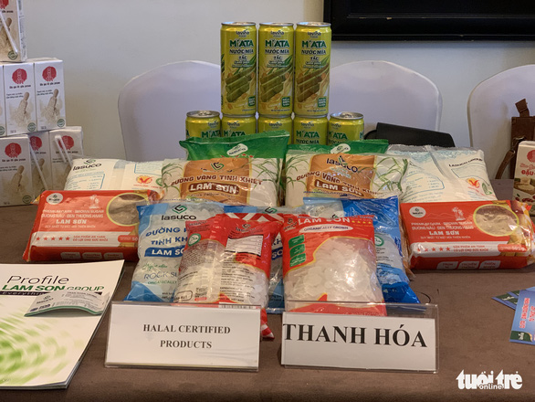Halal-certified sugar products manufactured by a firm in Thanh Hoa Province, northern Vietnam, on display. The firm plans to produce Halal beverages. Photo: Duy Linh/ Tuoi Tre