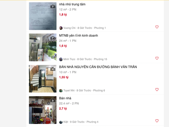 Advertisements for small houses on a website