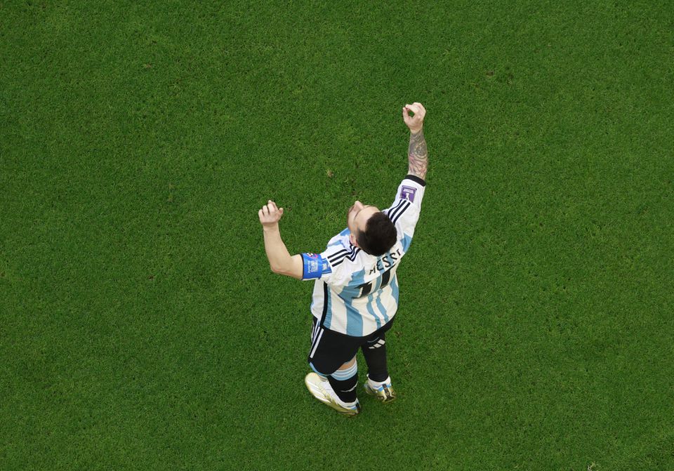 Soccer Football - FIFA World Cup Qatar 2022 - Group C - Argentina v Saudi Arabia - Lusail Stadium, Lusail, Qatar - November 22, 2022 Argentina's Lionel Messi celebrates scoring their first goal REUTERS/Peter Cziborra. Photo: Reuters