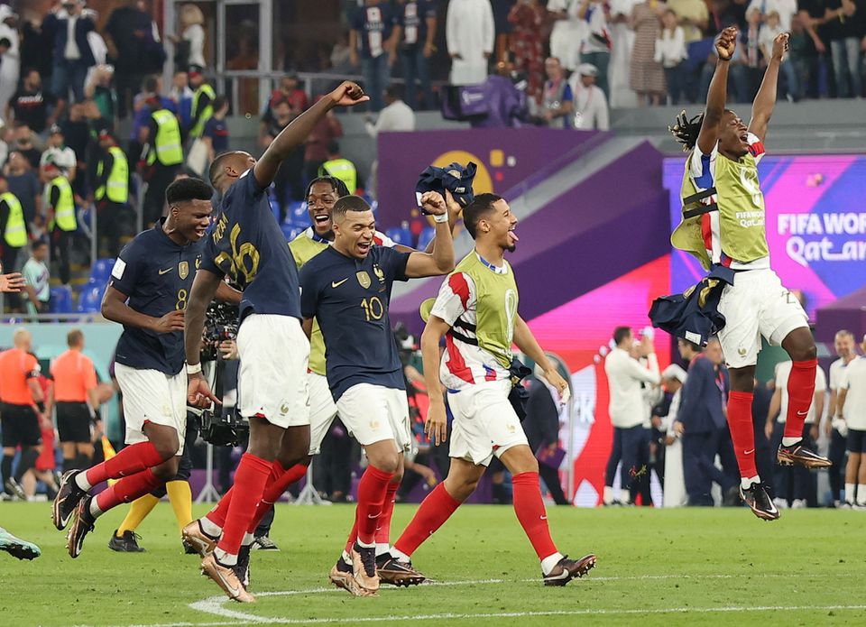 Soccer Football - FIFA World Cup Qatar 2022 - Group D - France v Denmark - Stadium 974, Doha, Qatar - November 26, 2022 France players celebrate after the match. Photo: Reuters