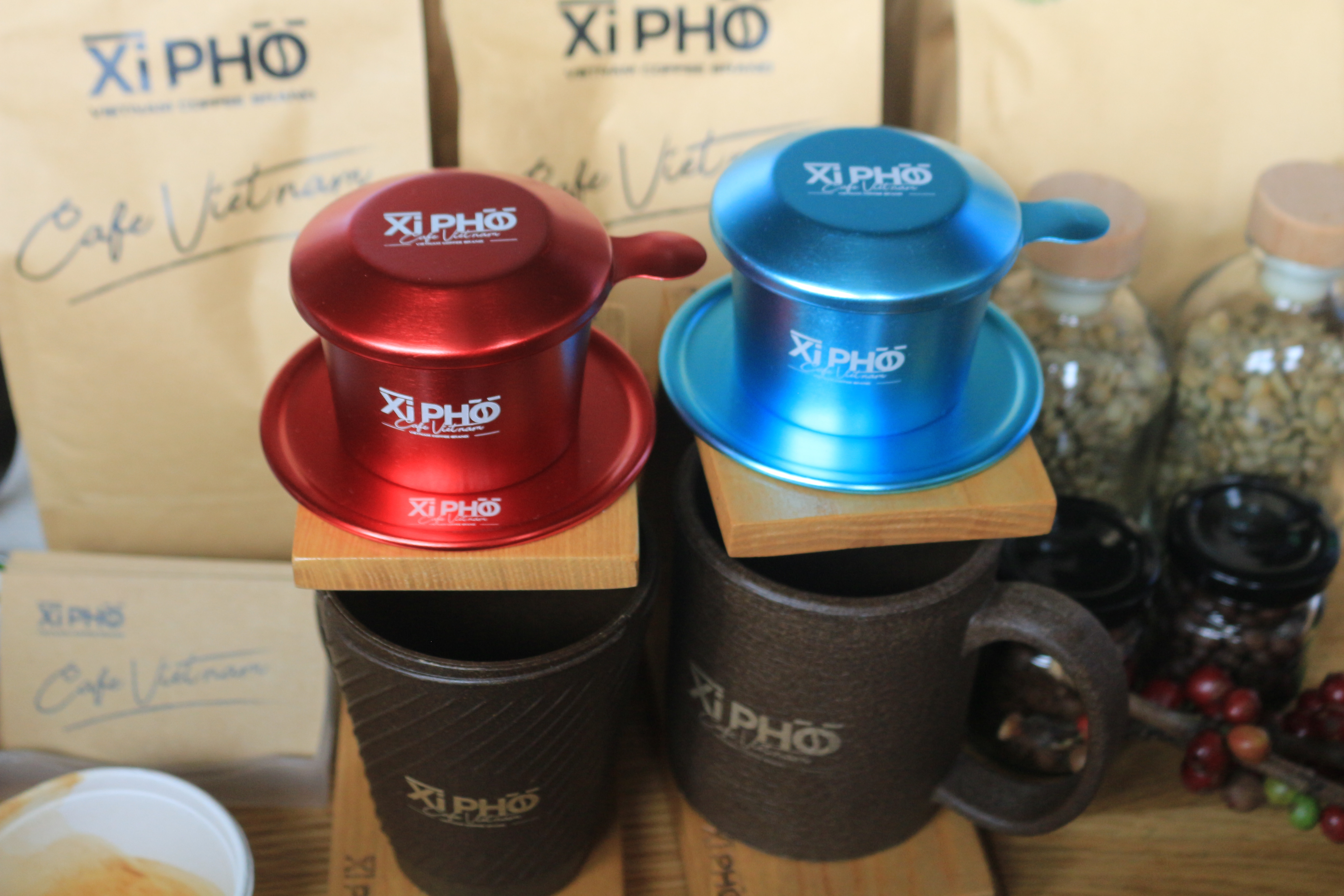 Vietnamese coffee phin filter are shown at the Coffeerary Exhibition in Ho Chi Minh City on December 17. Photo: Ray Kuschert / Tuoi Tre News