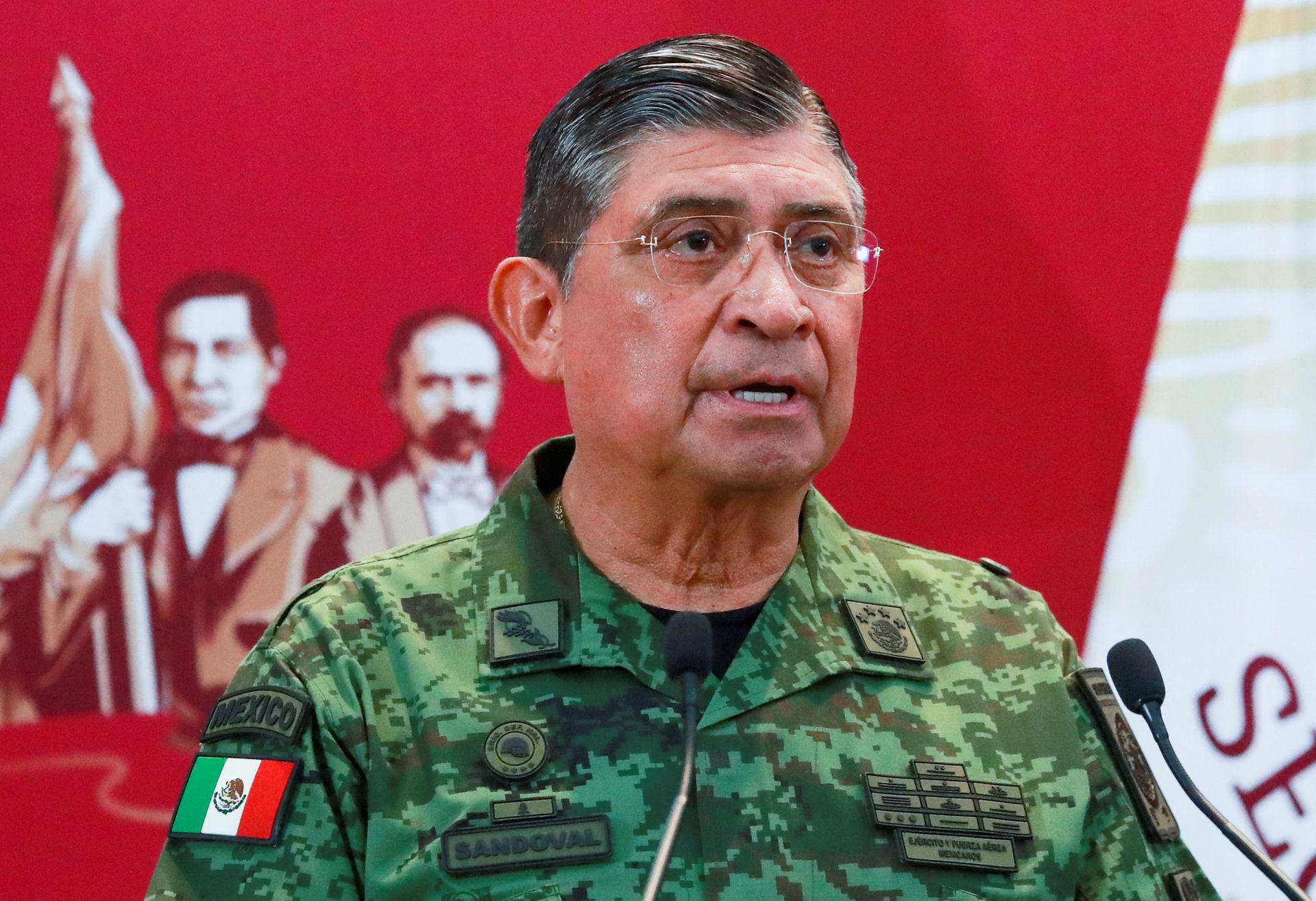 Mexico's Secretary of Defense Luis Cresencio Sandoval speaks during a news conference after Mexican drug cartel leader Ovidio Guzman, a son of incarcerated kingpin Joaquin 'El Chapo' Guzman, was arrested by Mexican authorities in Culiacan, In Mexico City, Mexico January 5, 2023. Photo: Reuters