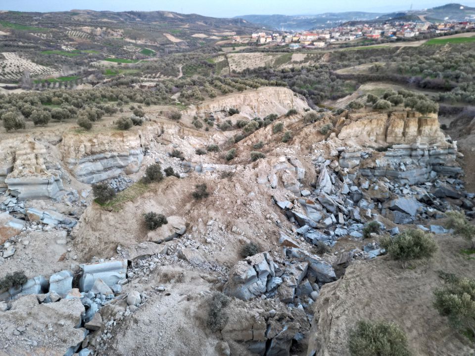 A view of terrain after a landslide that occurred in the aftermath of a deadly earthquake, in Tepehan, Turkey February 10, 2023. Photo: Reuters