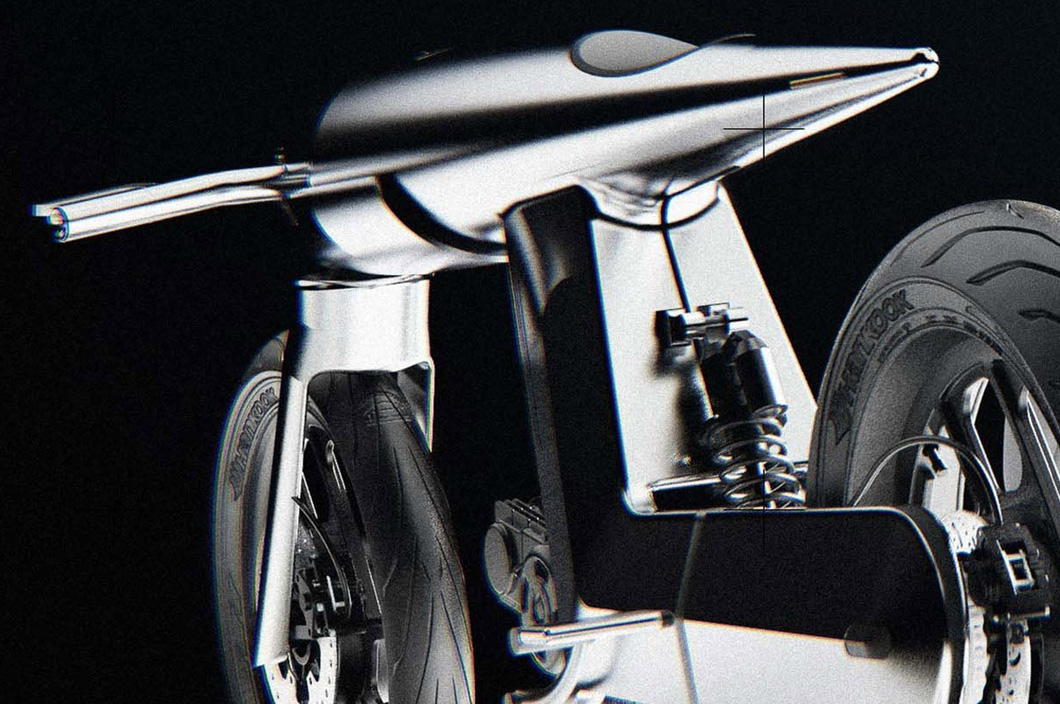 The rear of the bike is pointed, making EVE Odyssey look like a silver bullet. Photo: Courtesy of Bandit9 Motors
