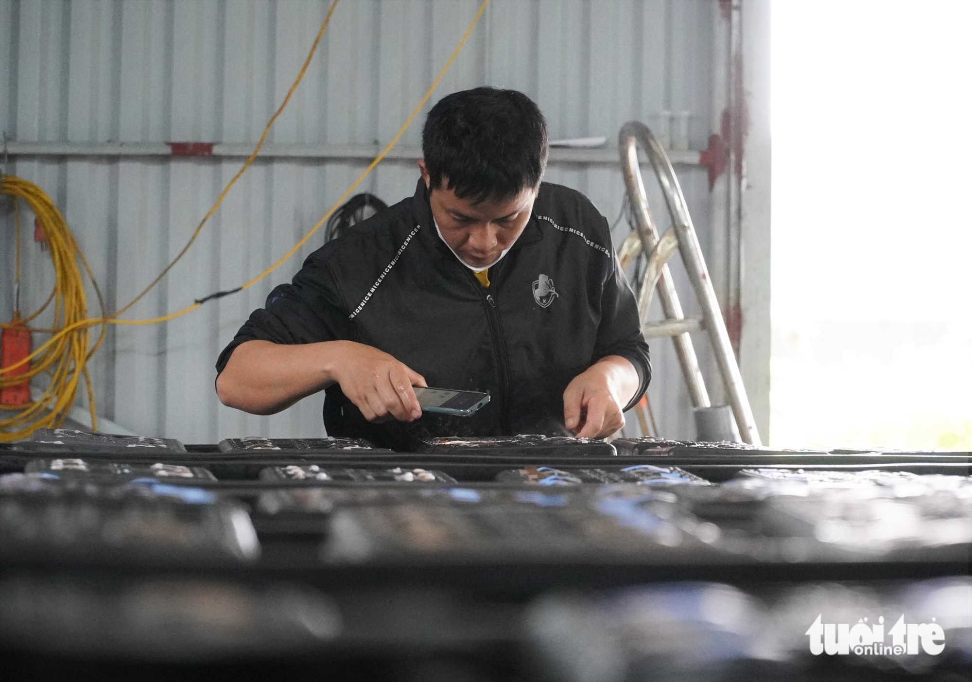 Crabs are raised in plastic boxes at Pham Thanh Son’s farm in Nghi Xuan District, Ha Tinh Province, Vietnam. Photo: Le Minh / Tuoi Tre