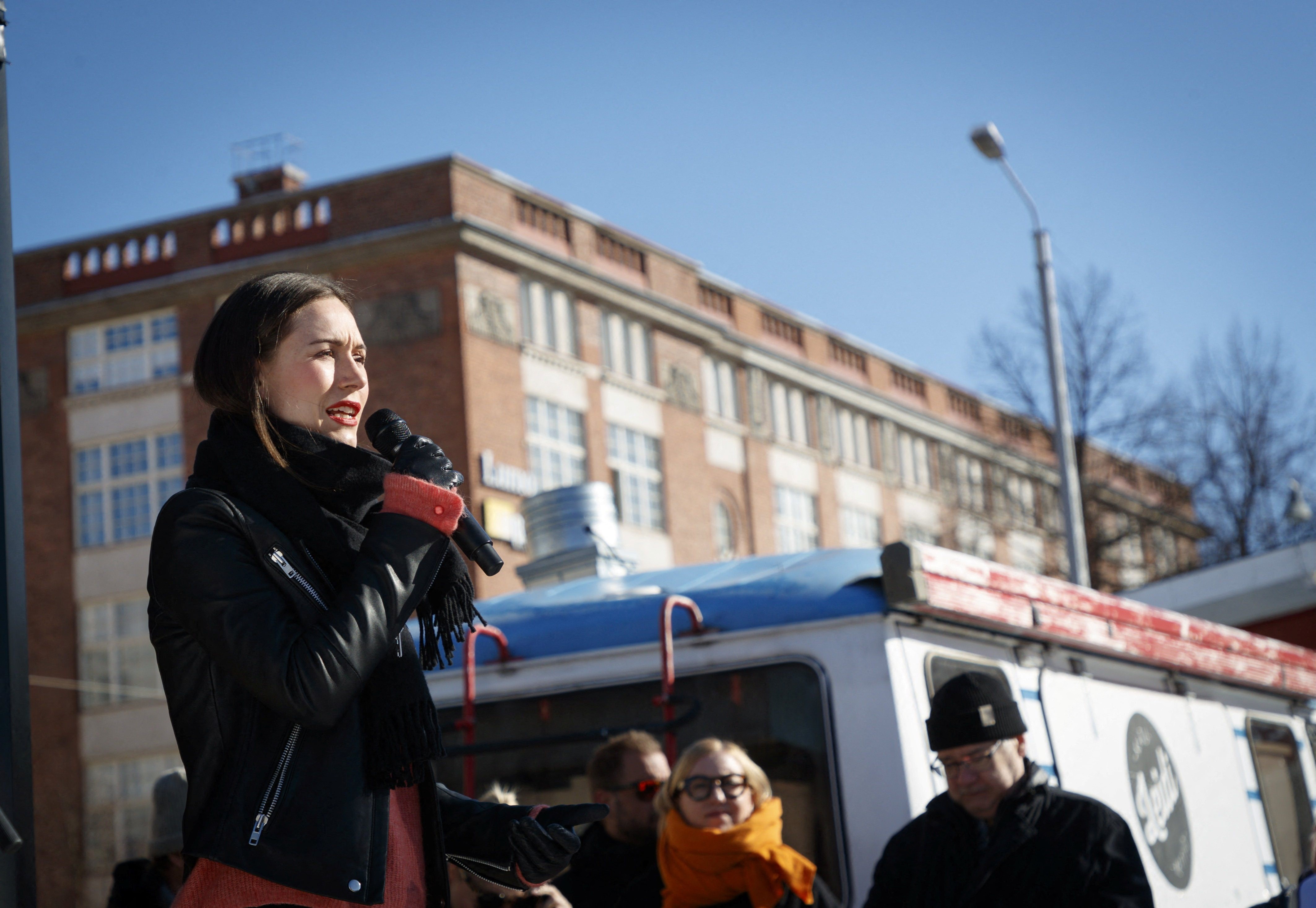 Finland's Prime Minister and chairperson of the Social Democratic Party SDP, Sanna Marin campaigns, ahead of the parliamentary elections day on April 2, at the Tammela market square, in her hometown Tampere, Finland, April 1, 2023. Photo: Reuters