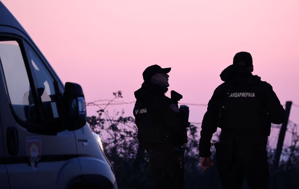 Police operate a checkpoint, in the aftermath of a shooting, in Dubona, Serbia, May 5, 2023. Photo: Reuters