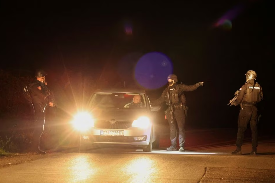 Police operates in a checkpoint during the aftermath of a shooting, in Dubona, Serbia, May 5, 2023. Photo: Reuters