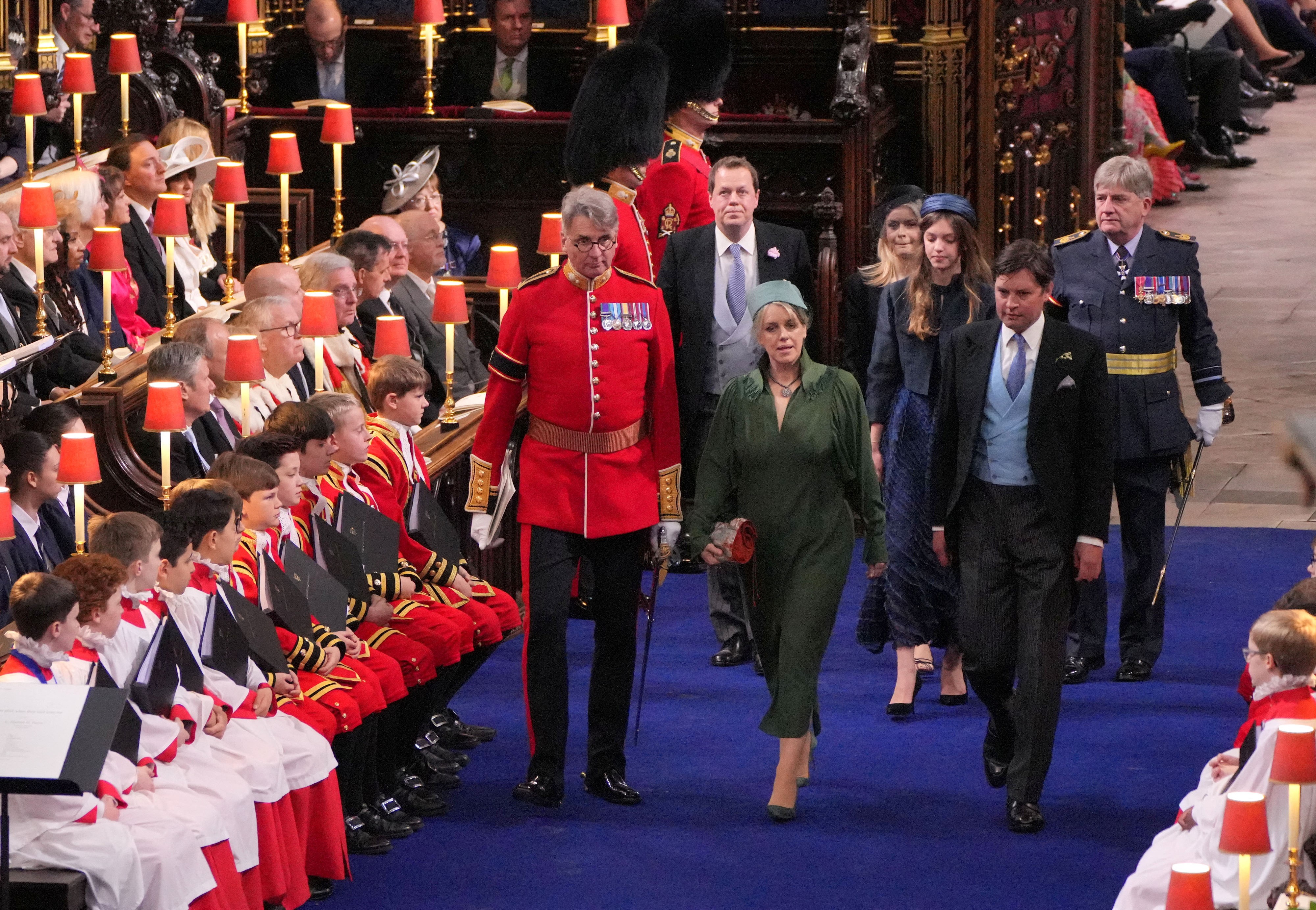 Laura and Harry Lopes (centre right) and Tom Parker Bowles (back left) attending the coronation ceremony of King Charles III and Queen Camilla in Westminster Abbey, London. Picture date: Saturday May 6, 2023. Photo: Reuters