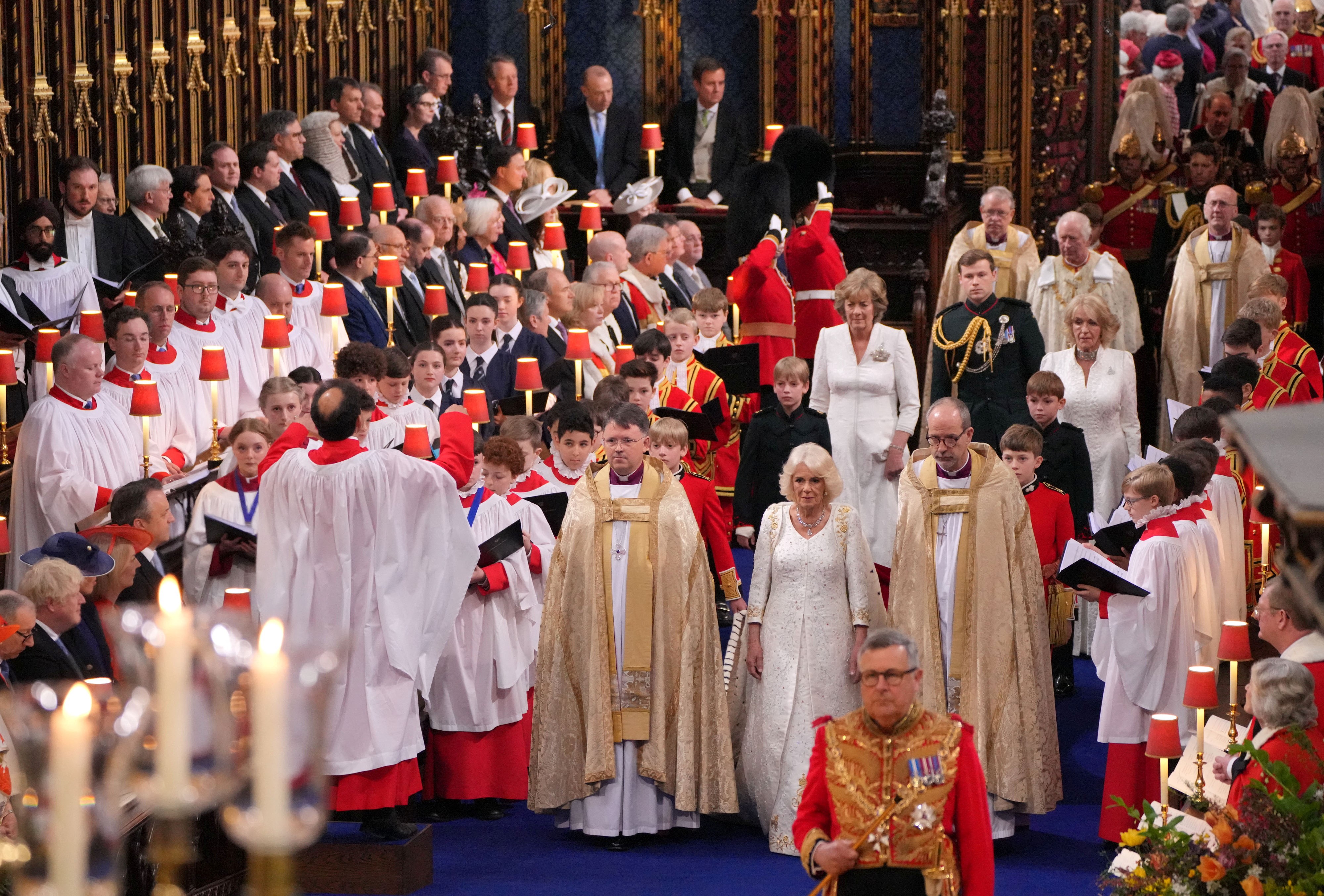 Queen Camilla (centre right) during her coronation ceremony at Westminster Abbey, London. Picture date: Saturday May 6, 2023. Photo: Reuters