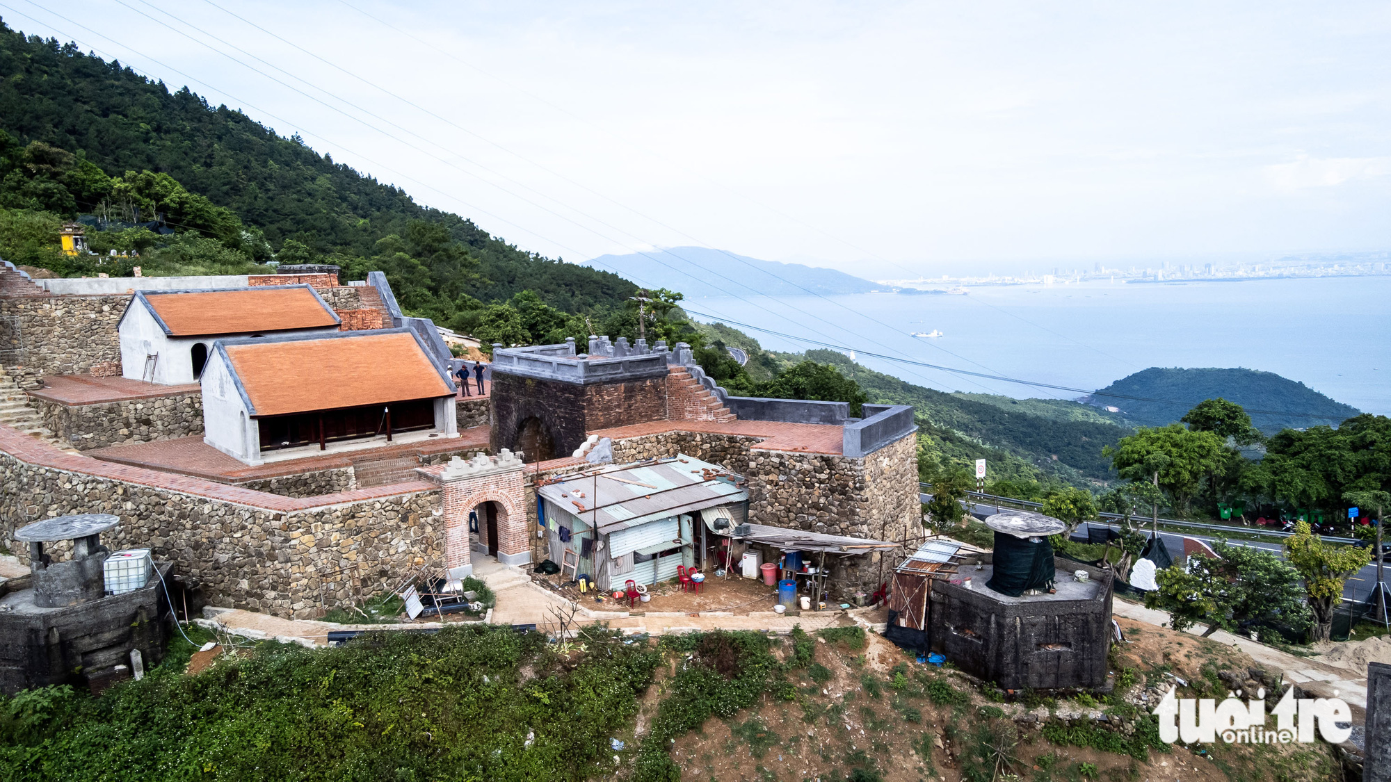 An aerial view of the under-repair Hai Quan Gate complex located atop Hai Van Pass, which connects Da Nang City and Thua Thien-Hue Province in central Vietnam. Photo: Tan Luc / Tuoi Tre