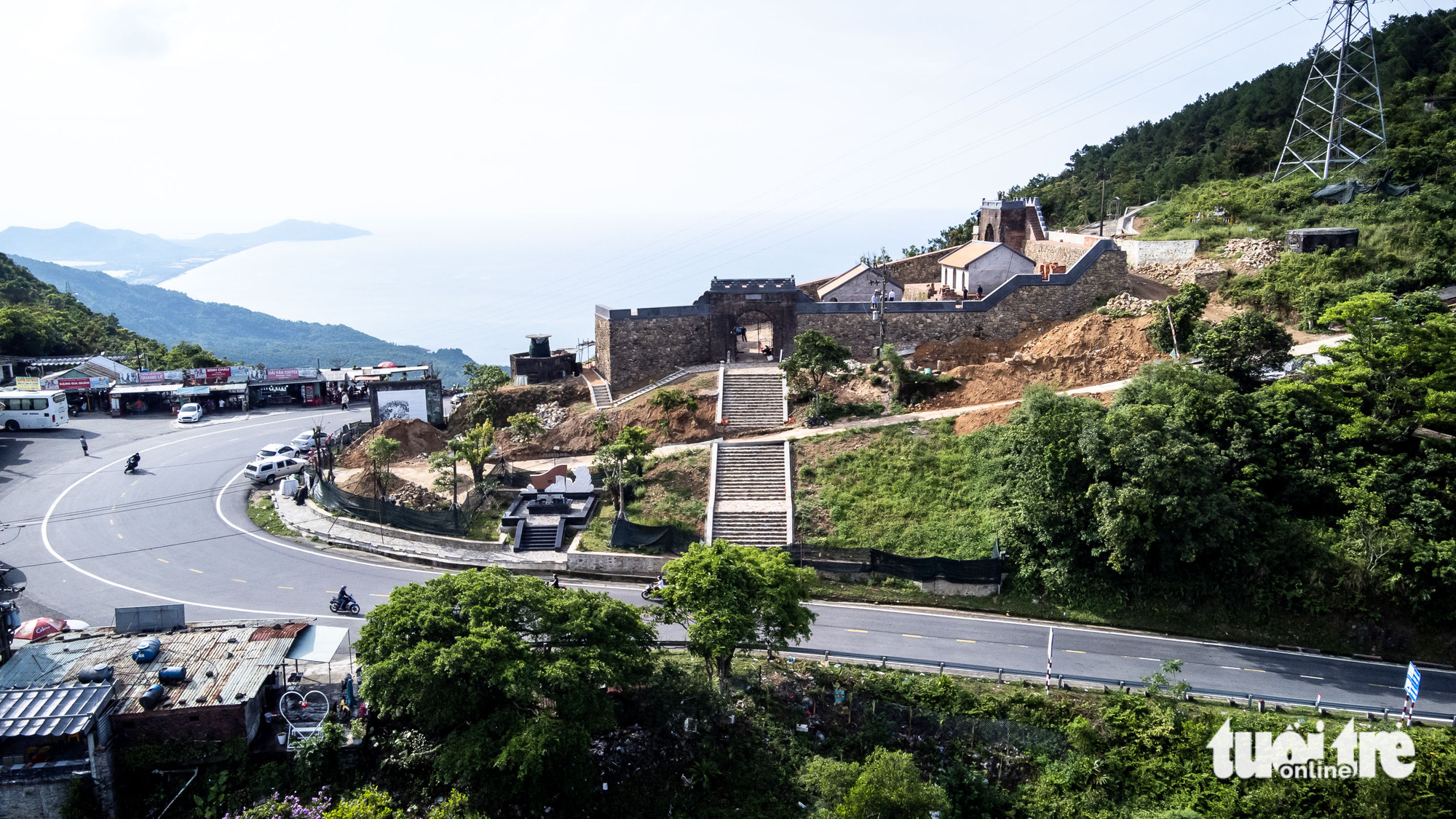 An aerial view of the under-repair Hai Quan Gate complex located atop Hai Van Pass, which connects Da Nang City and Thua Thien-Hue Province in central Vietnam. Photo: Tan Luc / Tuoi Tre
