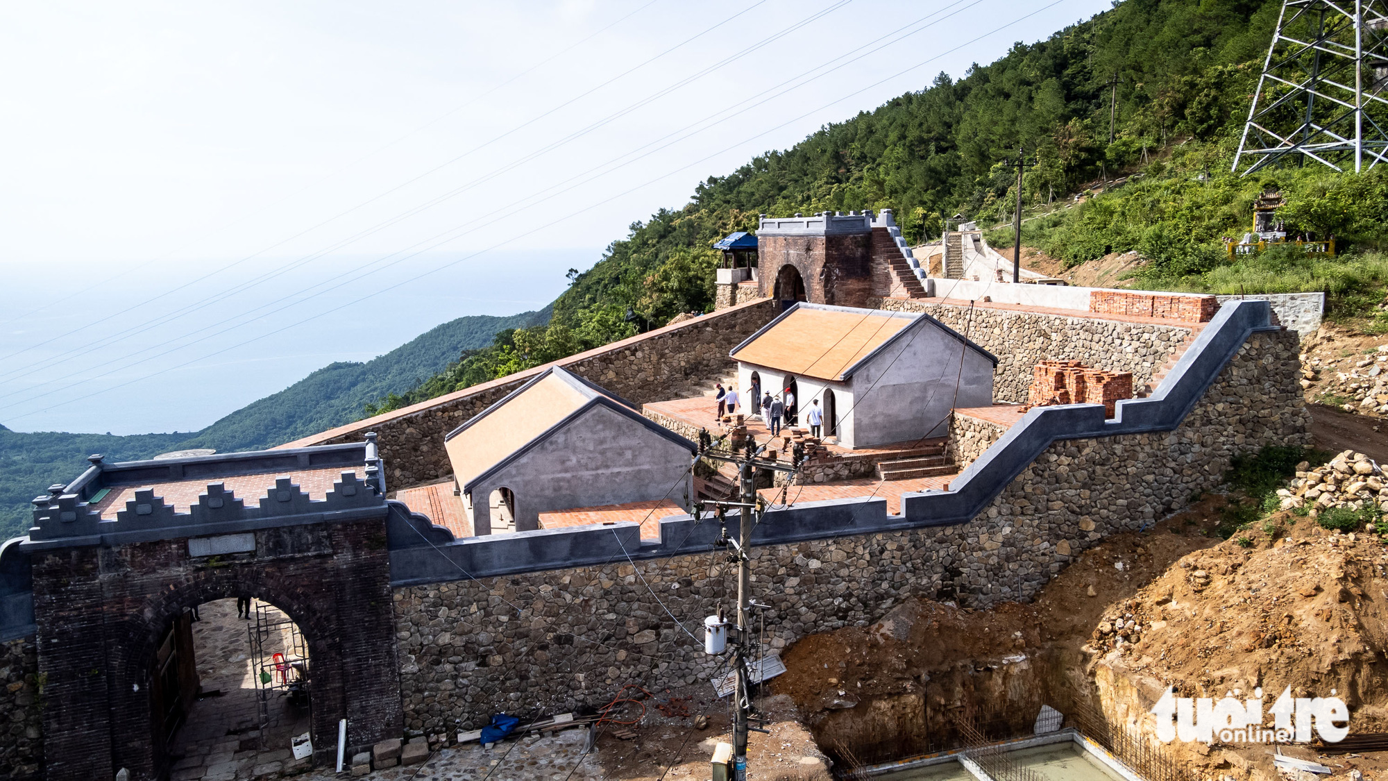 An aerial view of the under-repair Hai Quan Gate complex located atop Hai Van Pass, which connects Da Nang City and Thua Thien-Hue Province in central Vietnam. Photo: Tan Luc / Tuoi Tre