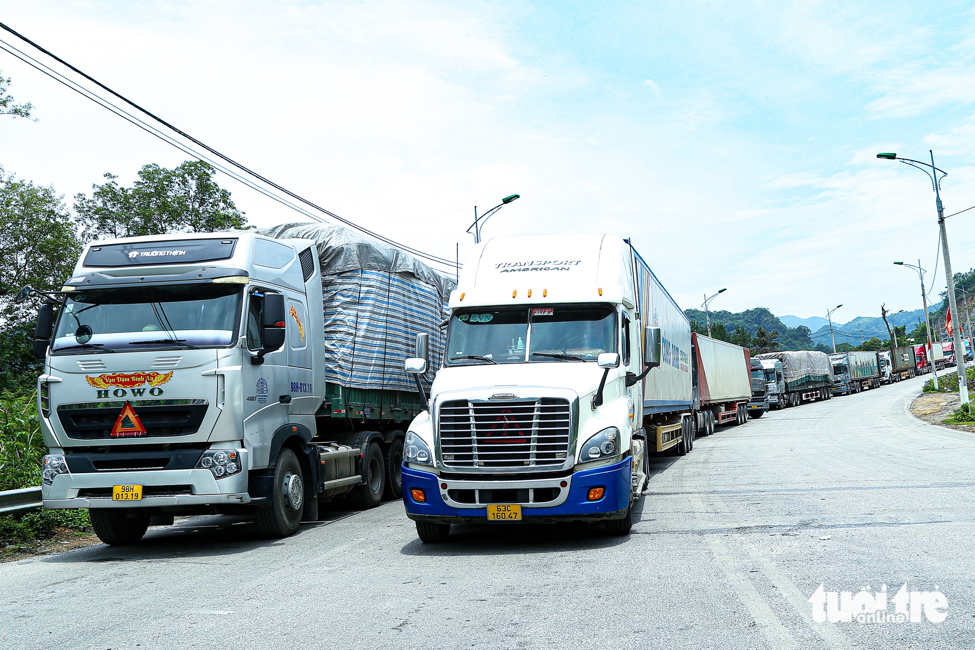 Container trucks transport lychees to China. Photo: Ha Quan / Tuoi Tre