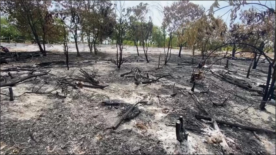 The area of the fire drill is black and burned. Photo: Le Trung / Tuoi Tre