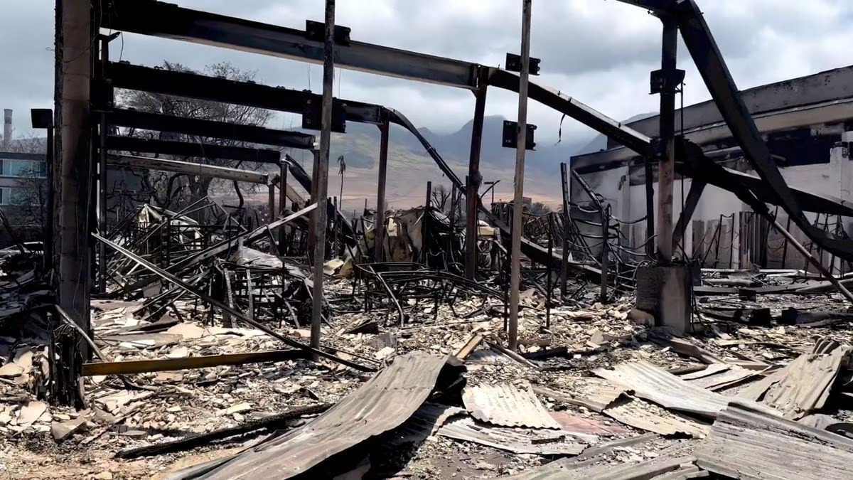 A view of damage cause by wildfires in Lahaina, Maui, Hawaii, U.S. August 10, 2023, in this screen grab obtained from a social media video. Photo: Reuters