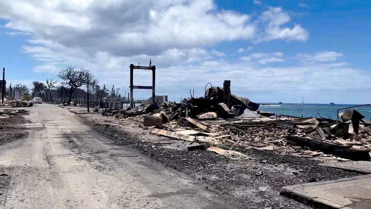 A view of damage cause by wildfires in Lahaina, Maui, Hawaii, U.S. August 10, 2023, in this screen grab obtained from a social media video. Photo: Reuters